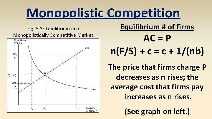 Monopolistic Competition Fig. 8 -3: Equilibrium in a Monopolistically Competitive Market Equilibrium # of