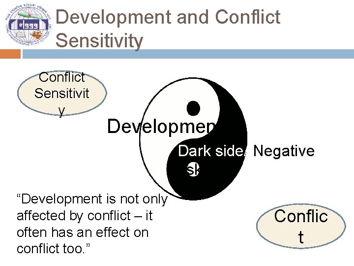 Development and Conflict Sensitivity Conflict Sensitivit y Development Dark side/ Negative risk “Development is