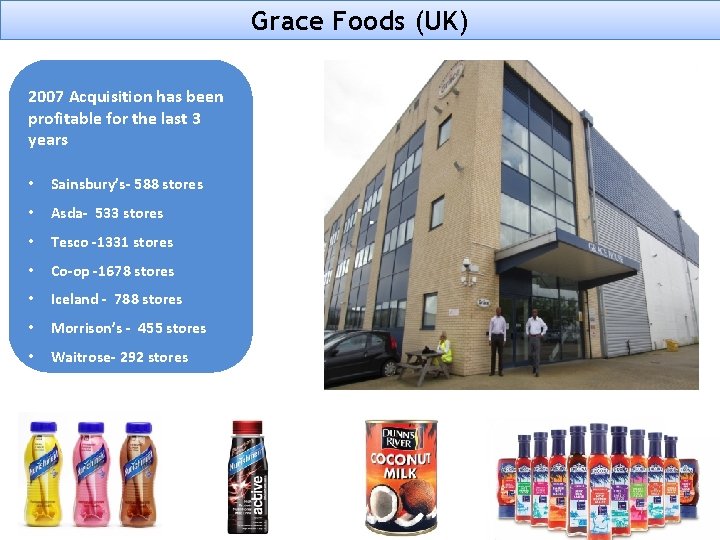 Grace Foods (UK) 2007 Acquisition has been profitable for the last 3 years • Grace Foods (UK) 2007 Acquisition has been profitable for the last 3 years •
