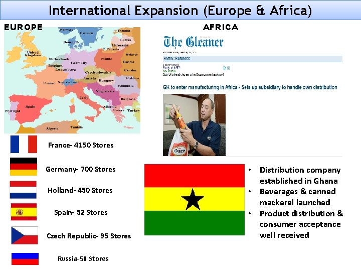 International Expansion (Europe & Africa) AFRICA EUROPE France- 4150 Stores Germany- 700 Stores Holland- International Expansion (Europe & Africa) AFRICA EUROPE France- 4150 Stores Germany- 700 Stores Holland-