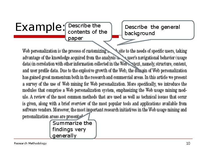 the Example: Describe contents of the paper Describe the general background Summarize the findings