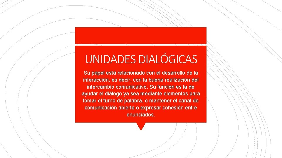 UNIDADES DIALÓGICAS Su papel está relacionado con el desarrollo de la interacción, es decir,