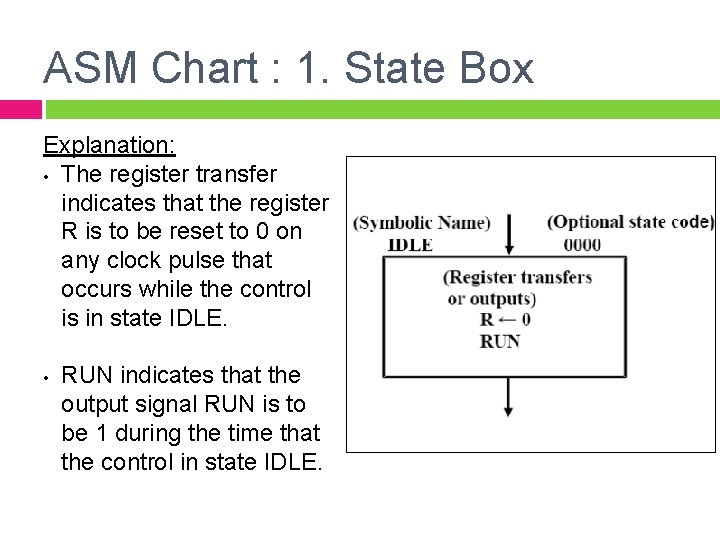 ASM Chart : 1. State Box Explanation: • The register transfer indicates that the