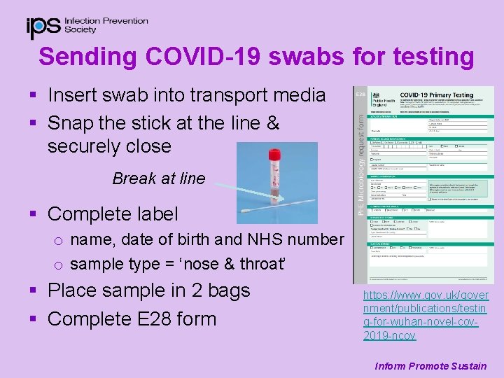 Sending COVID-19 swabs for testing § Insert swab into transport media § Snap the