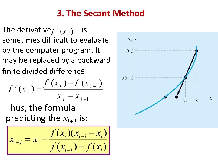 3. The Secant Method The derivative is sometimes difficult to evaluate by the computer