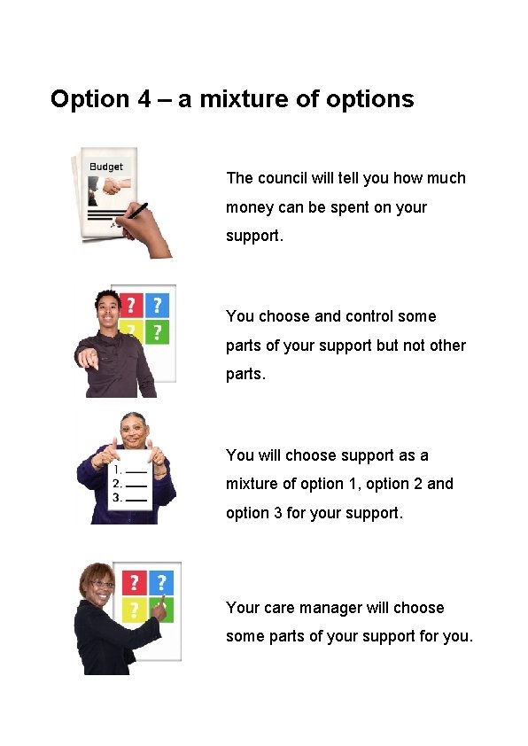 Option 4 – a mixture of options The council will tell you how much