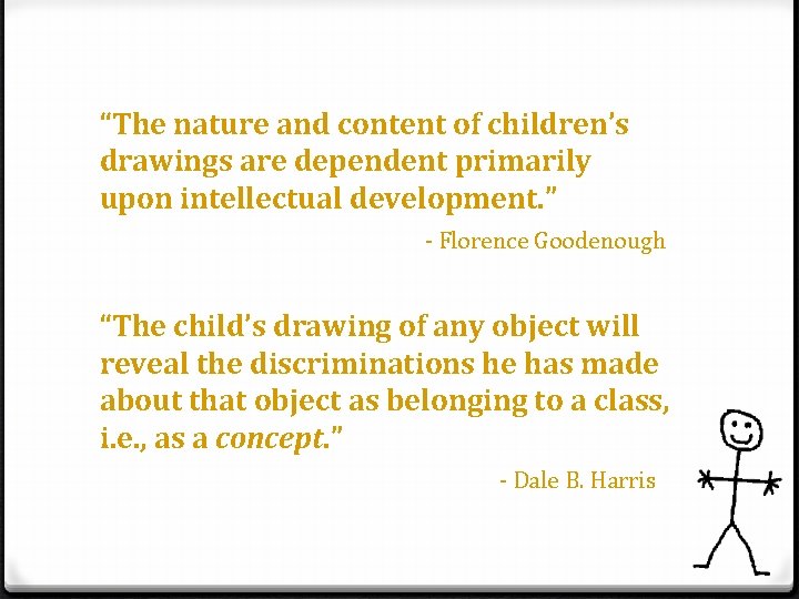 “The nature and content of children’s drawings are dependent primarily upon intellectual development. ”