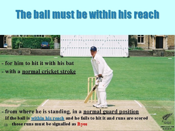 The ball must be within his reach - for him to hit it with