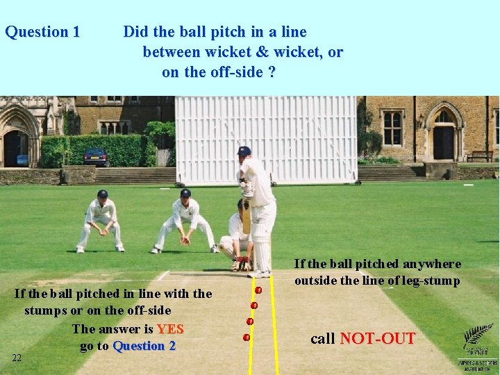 Question 1 Did the ball pitch in a line between wicket & wicket, or