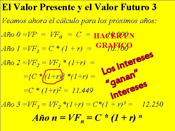 El Valor Presente y el Valor Futuro 3 Veamos ahora el cálculo para los