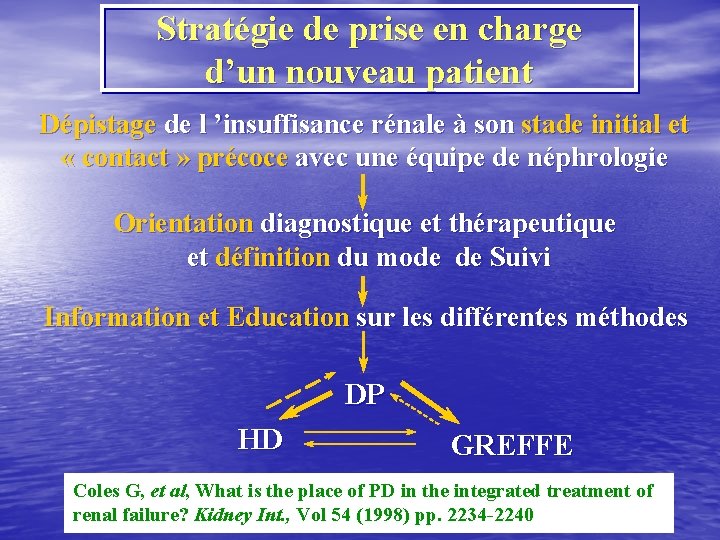 Stratégie de prise en charge d’un nouveau patient Dépistage de l ’insuffisance rénale à