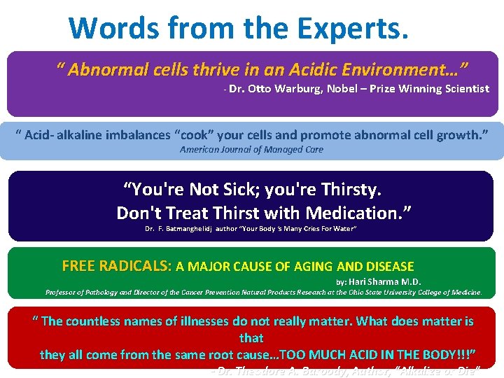 Words from the Experts. “ Abnormal cells thrive in an Acidic Environment…” - Dr.