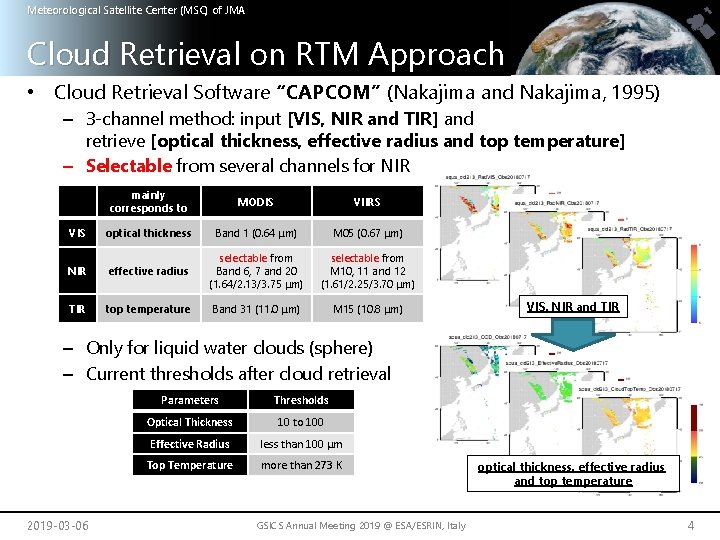 Meteorological Satellite Center (MSC) of JMA Cloud Retrieval on RTM Approach • Cloud Retrieval
