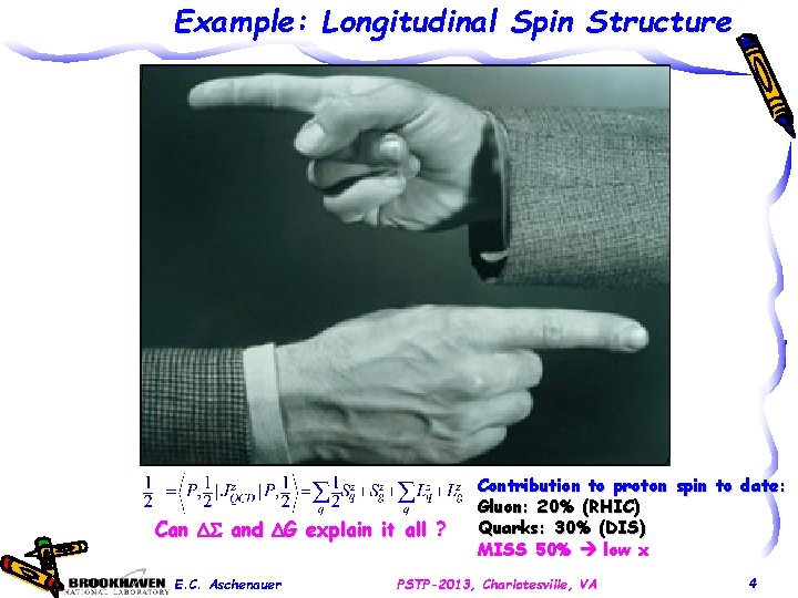 Example: Longitudinal Spin Structure Can DS and DG explain it all ? E. C.