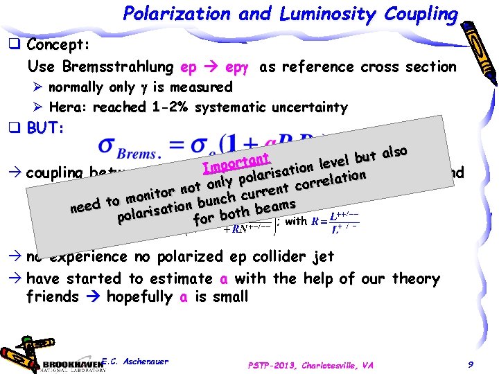 Polarization and Luminosity Coupling q Concept: Use Bremsstrahlung ep epg as reference cross section