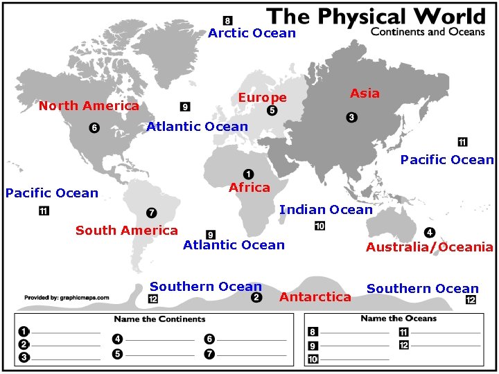 Arctic Ocean Europe North America Asia Atlantic Ocean Pacific Ocean Africa Pacific Ocean Indian