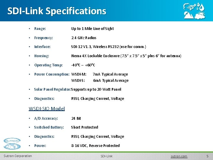 SDI-Link Specifications • Range: Up to 1 Mile Line of Sight • Frequency: 2. SDI-Link Specifications • Range: Up to 1 Mile Line of Sight • Frequency: 2.