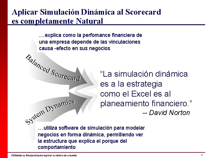 Aplicar Simulación Dinámica al Scorecard es completamente Natural. . . explica como la perfomance