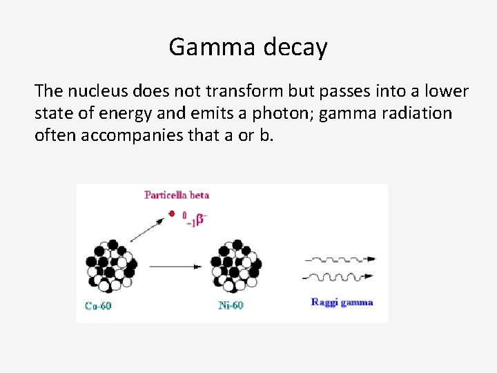 Gamma decay The nucleus does not transform but passes into a lower state of