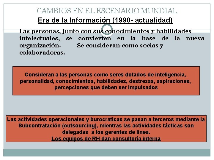 CAMBIOS EN EL ESCENARIO MUNDIAL Era de la Información (1990 - actualidad) Las personas,