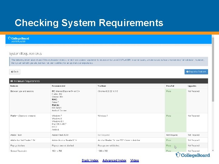 Checking System Requirements Basic Index Advanced Index Video 