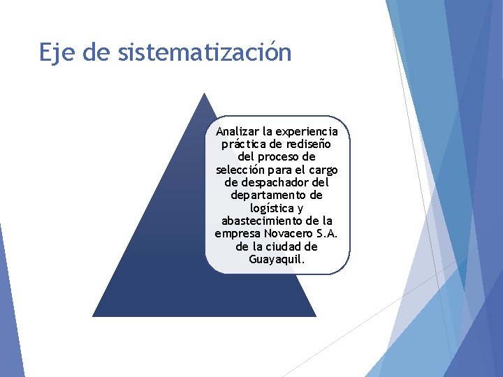 Eje de sistematización Analizar la experiencia práctica de rediseño del proceso de selección para