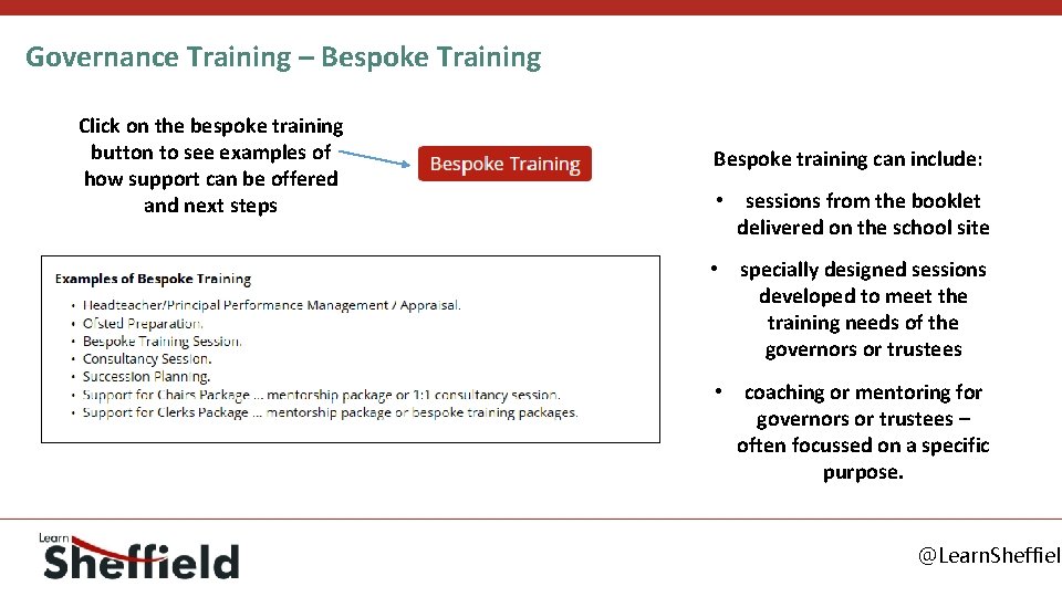 Governance Training – Bespoke Training Click on the bespoke training button to see examples