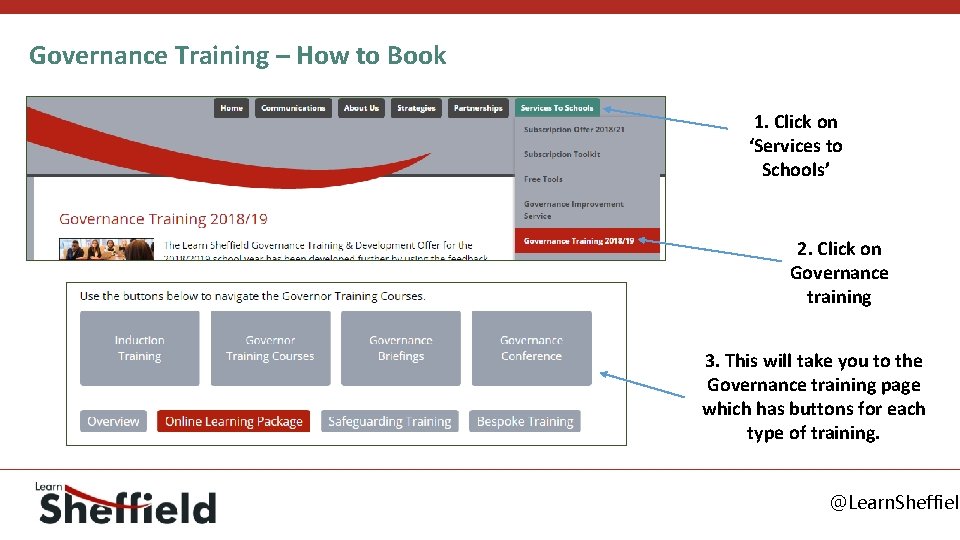 Governance Training – How to Book 1. Click on ‘Services to Schools’ 2. Click