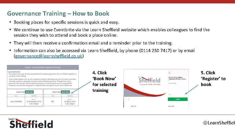 Governance Training – How to Book • Booking places for specific sessions is quick