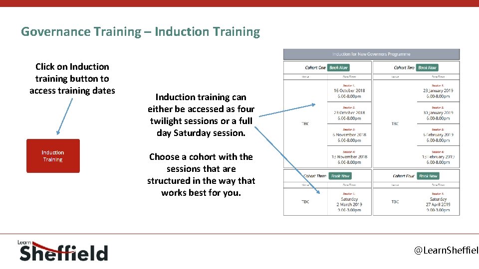 Governance Training – Induction Training Click on Induction training button to access training dates