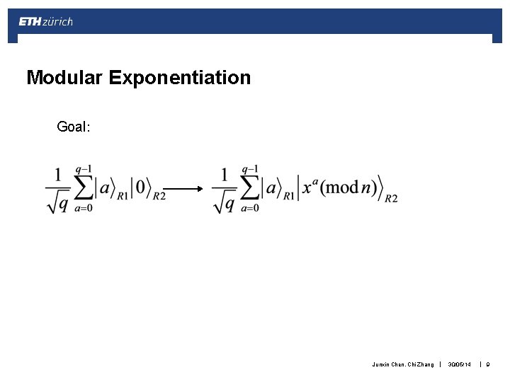 Modular Exponentiation Goal: Junxin Chen, Chi Zhang | 30/05/14 | 9 