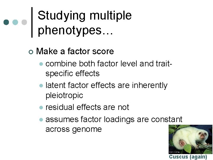 Studying multiple phenotypes… ¢ Make a factor score combine both factor level and traitspecific