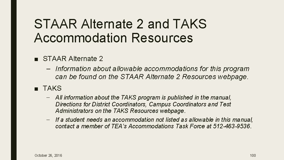 2017 Staar Accommodatio Ns October 26 2016 Power