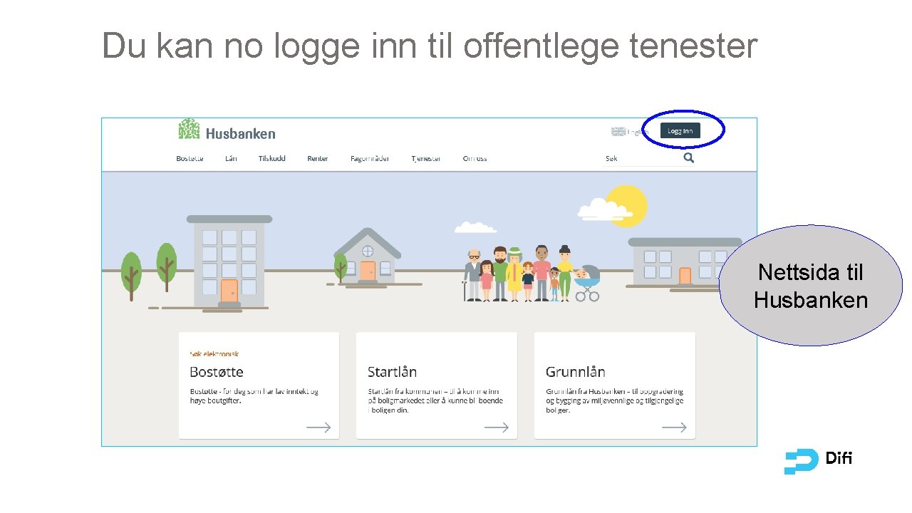 Du kan no logge inn til offentlege tenester Nettsida til Husbanken 