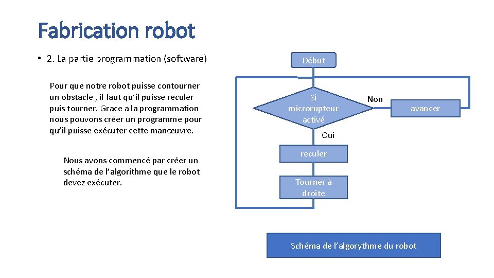 Fabrication robot • 2. La partie programmation (software) Pour que notre robot puisse contourner