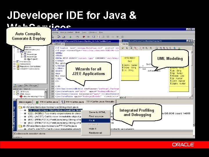 JDeveloper IDE for Java & Web. Services Auto Compile, Generate & Deploy UML Modeling