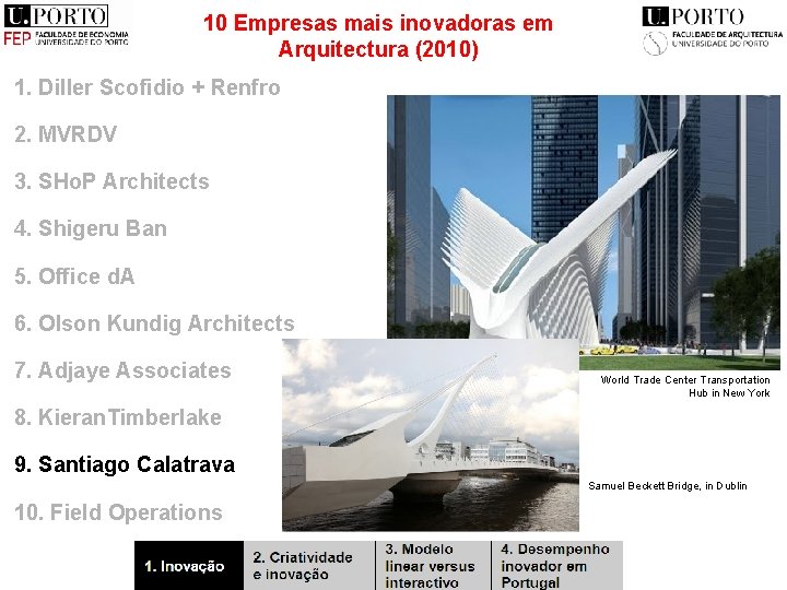 10 Empresas mais inovadoras em Arquitectura (2010) 1. Diller Scofidio + Renfro 2. MVRDV