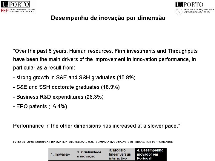 Desempenho de inovação por dimensão “Over the past 5 years, Human resources, Firm investments