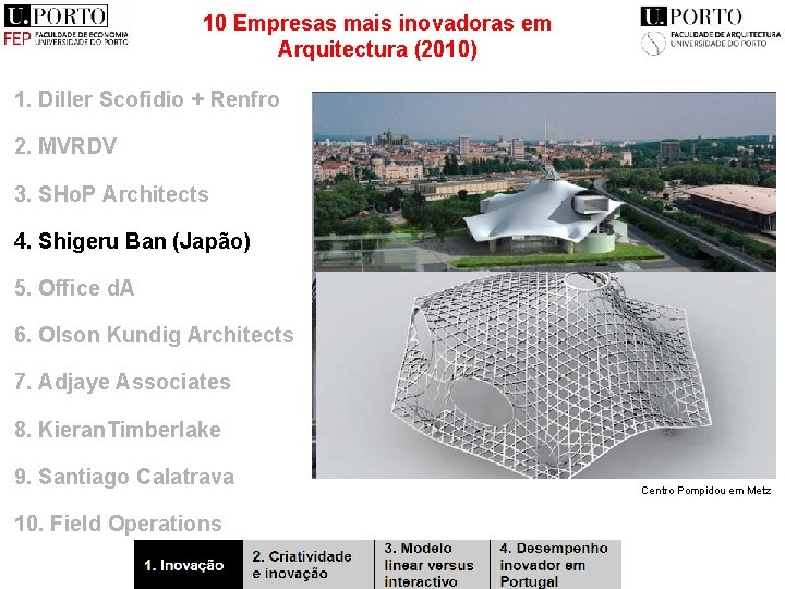 10 Empresas mais inovadoras em Arquitectura (2010) 1. Diller Scofidio + Renfro 2. MVRDV 10 Empresas mais inovadoras em Arquitectura (2010) 1. Diller Scofidio + Renfro 2. MVRDV