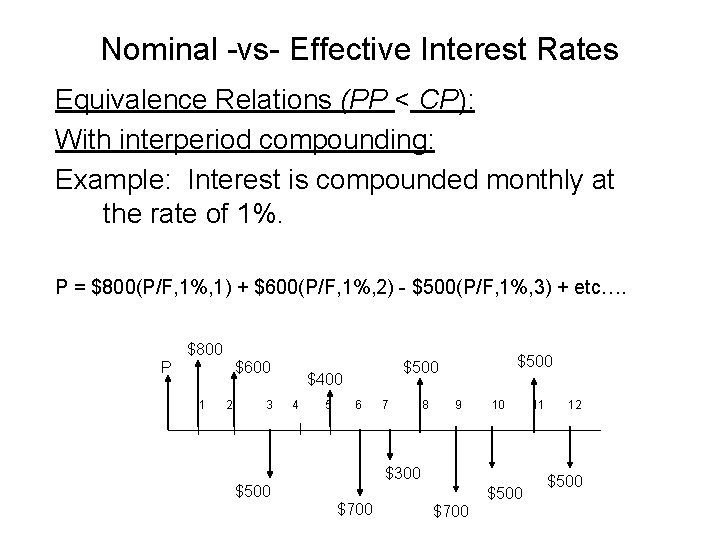 Nominal -vs- Effective Interest Rates Equivalence Relations (PP < CP): With interperiod compounding: Example: