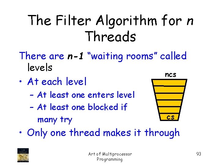 The Filter Algorithm for n Threads There are n-1 “waiting rooms” called levels ncs