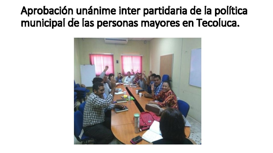 Aprobación unánime inter partidaria de la política municipal de las personas mayores en Tecoluca.