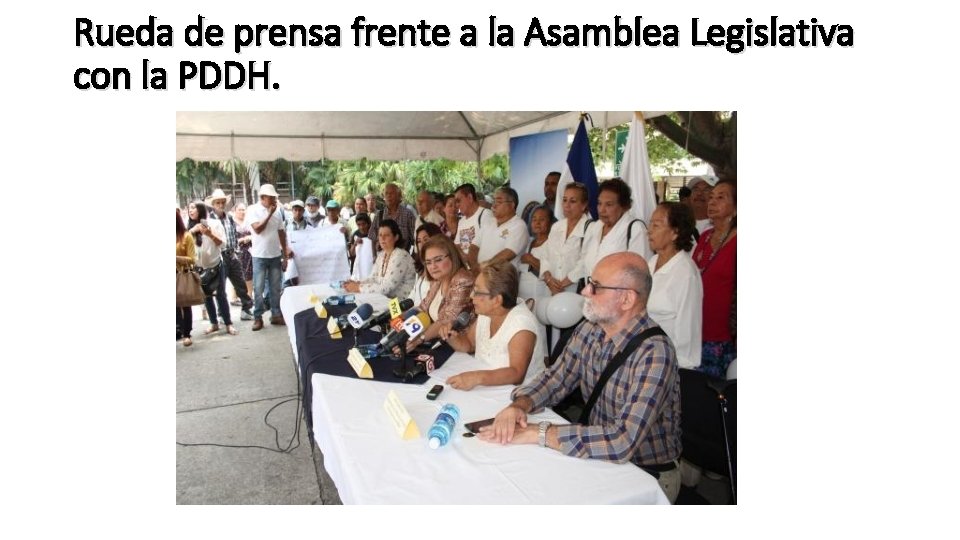 Rueda de prensa frente a la Asamblea Legislativa con la PDDH. 