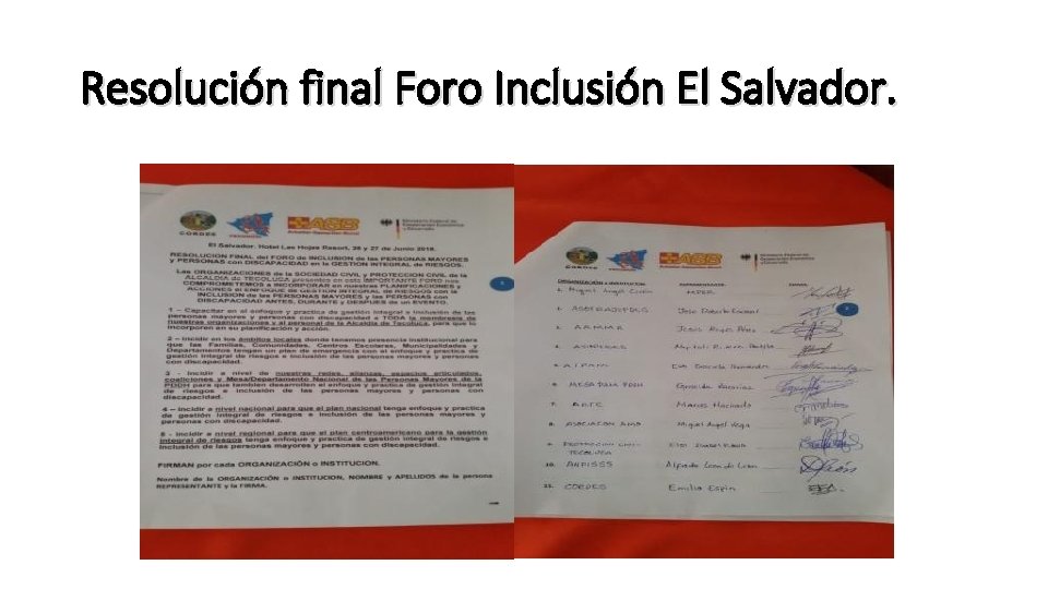 Resolución final Foro Inclusión El Salvador. 