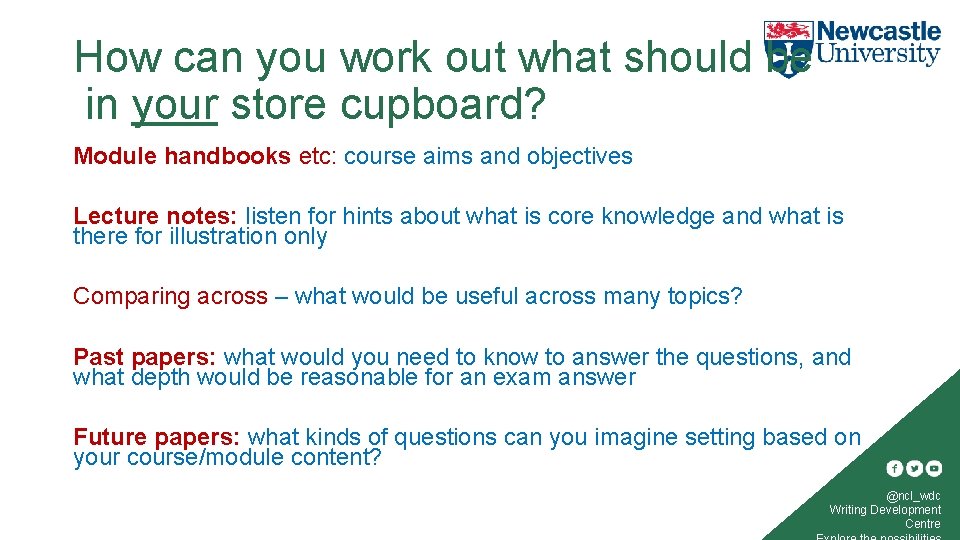 How can you work out what should be in your store cupboard? Module handbooks