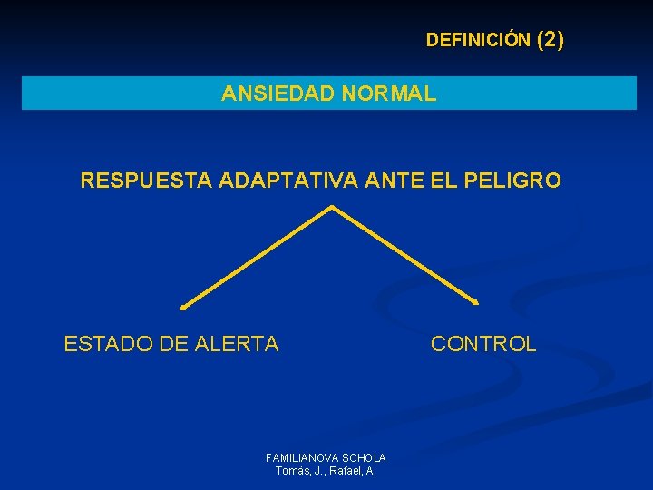 DEFINICIÓN (2) ANSIEDAD NORMAL RESPUESTA ADAPTATIVA ANTE EL PELIGRO ESTADO DE ALERTA FAMILIANOVA SCHOLA DEFINICIÓN (2) ANSIEDAD NORMAL RESPUESTA ADAPTATIVA ANTE EL PELIGRO ESTADO DE ALERTA FAMILIANOVA SCHOLA