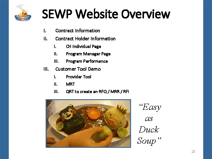 SEWP Website Overview I. II. III. Contract Information Contract Holder Information I. CH Individual