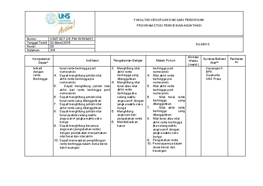FAKULTAS KEGURUAN DAN ILMU PENDIDIKAN PROGRAM STUDI PENDIDIKAN AKUNTANSI Nomor Tanggal Terbit Revisi Halaman