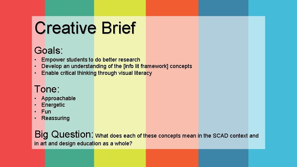 Creative Brief Goals: • Empower students to do better research • Develop an understanding