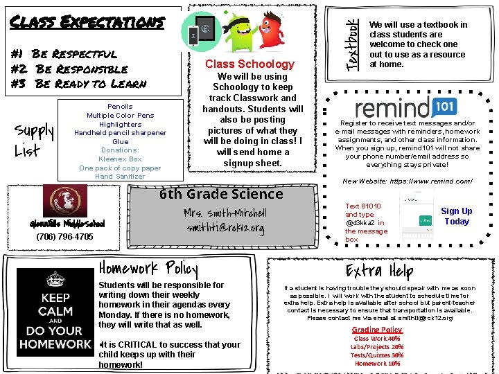 #1 Be Respectful #2 Be Responsible #3 Be Ready to Learn Supply List Class